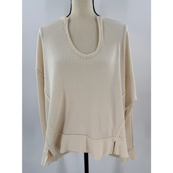 We the Free People Cream Ivory Thermal Top Oversized Waffle Knit Long Sleeve M - Picture 1 of 8